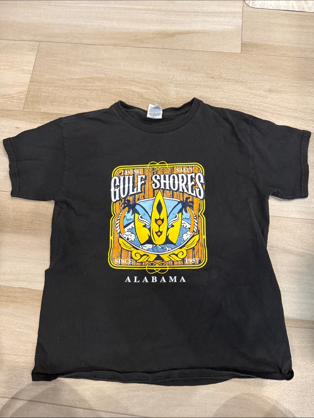 Delta Black Kids Tee with Yellow and Blue Gulf Shores Alabama Graphic